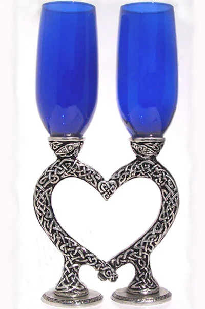 Celtic Knot Heart Blue Glass Flutes