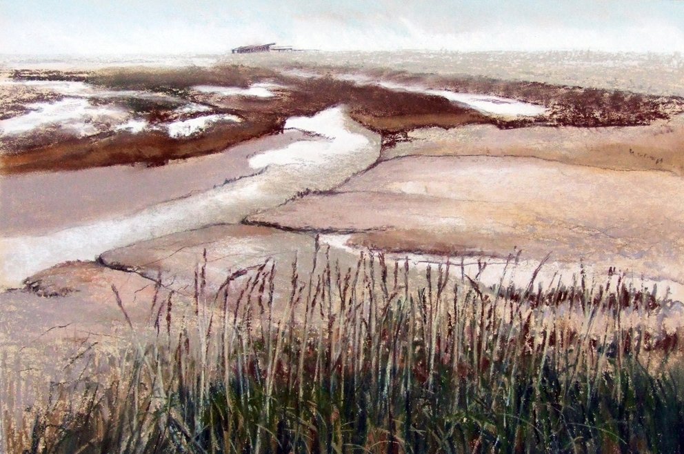Salt marshes, Titchwell, Norfolk pastel Linda Nevill.jpg