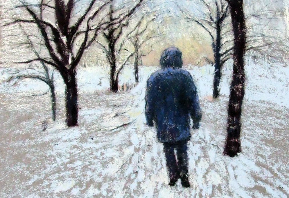 Walking in snow - pastel LindaNevill.jpg