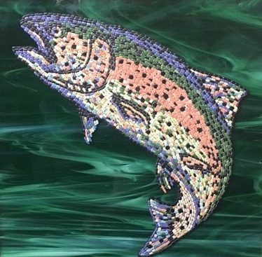 Unique framed tile art from a local artist. The piece consists of 1.800 tiles.