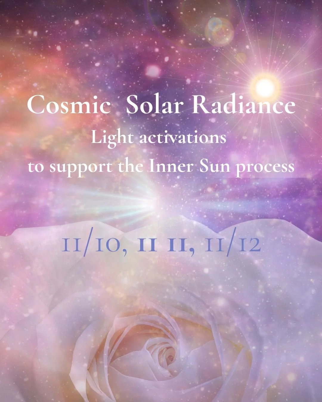 Amala White Star Rose, spiritual guide, light activations for remembrance and solar cosmic radiance for the Inner Sun graphic with Rose frequencies and cosmic solar light
