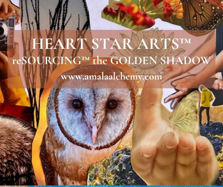 Soulful somatics collage resourcing golden aspects within for connection with body, nervous system, mind, and spirit/energy, all from the embodied Heart Star Center.