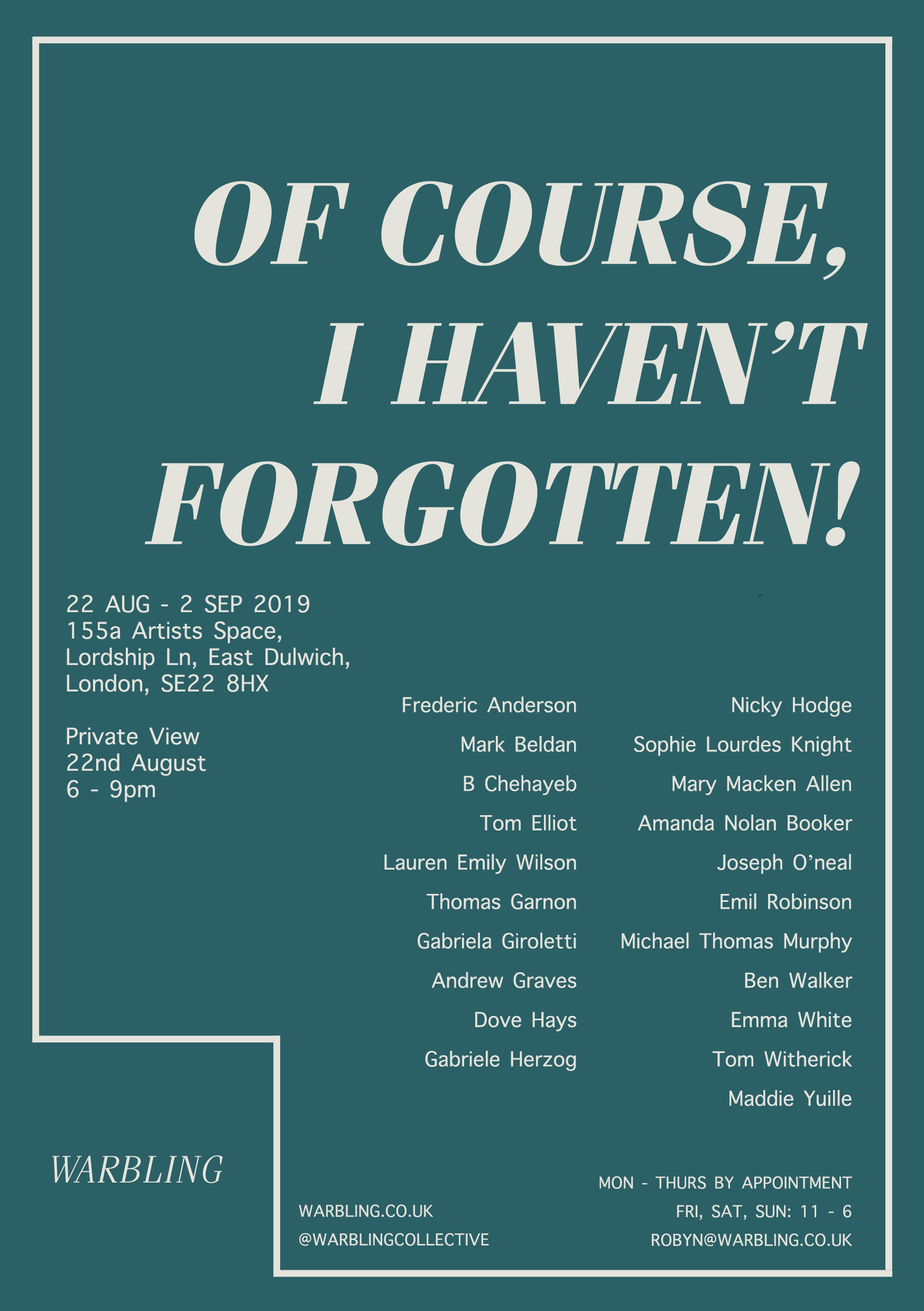 WARBLING ARTIST-LED CURATORIAL PROJECT