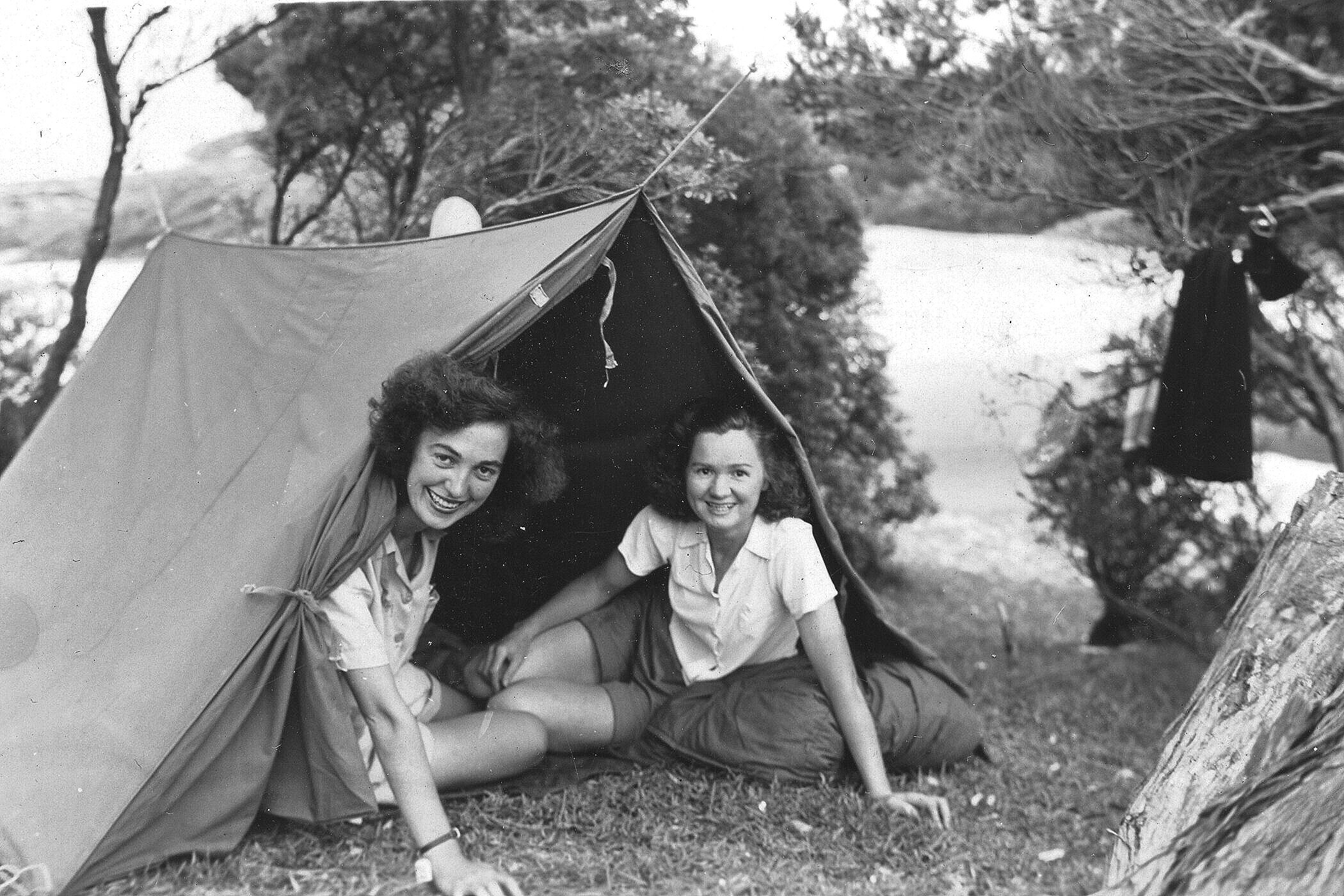 Nanna camping with a friend, in an era when few young women went hiking