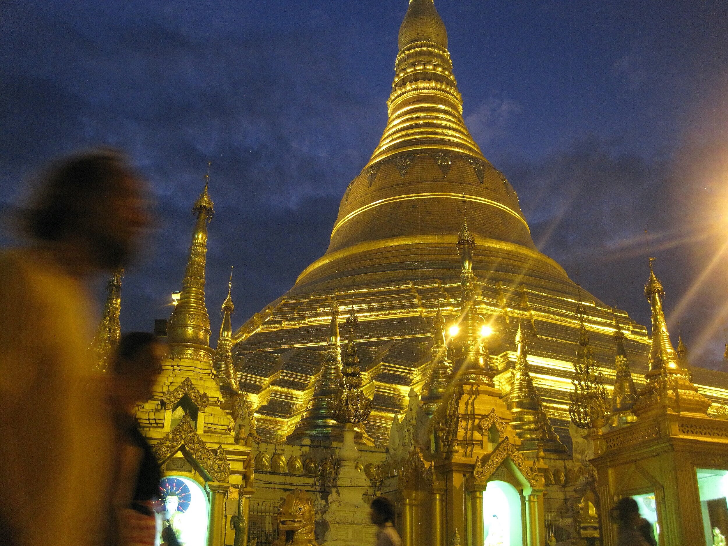 The Shwedagon Pagoda glowing at night