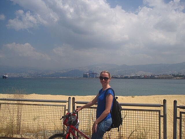 Riding a bike along the esplanade in Beirut