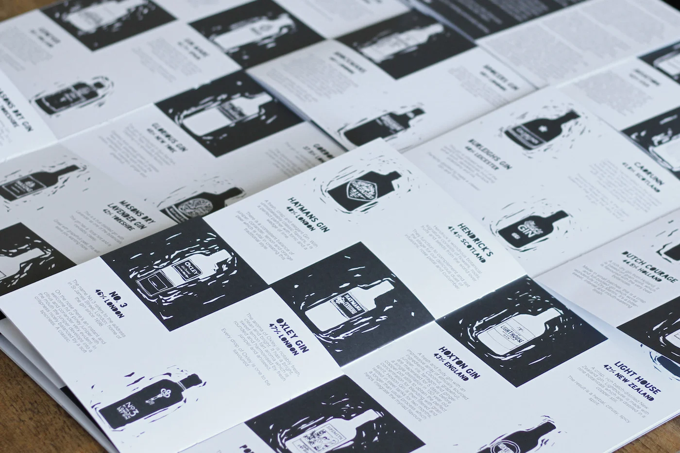 This booklet was made exclusively for the The Bell Inn and sponsored by Masons Dry Yorkshire Gin. It was designed with a striking black and white checkerboard theme, each bottle was individually illustrated in a linocut style. The booklet comprises a fascinating twenty pages of gins and gin tips.
