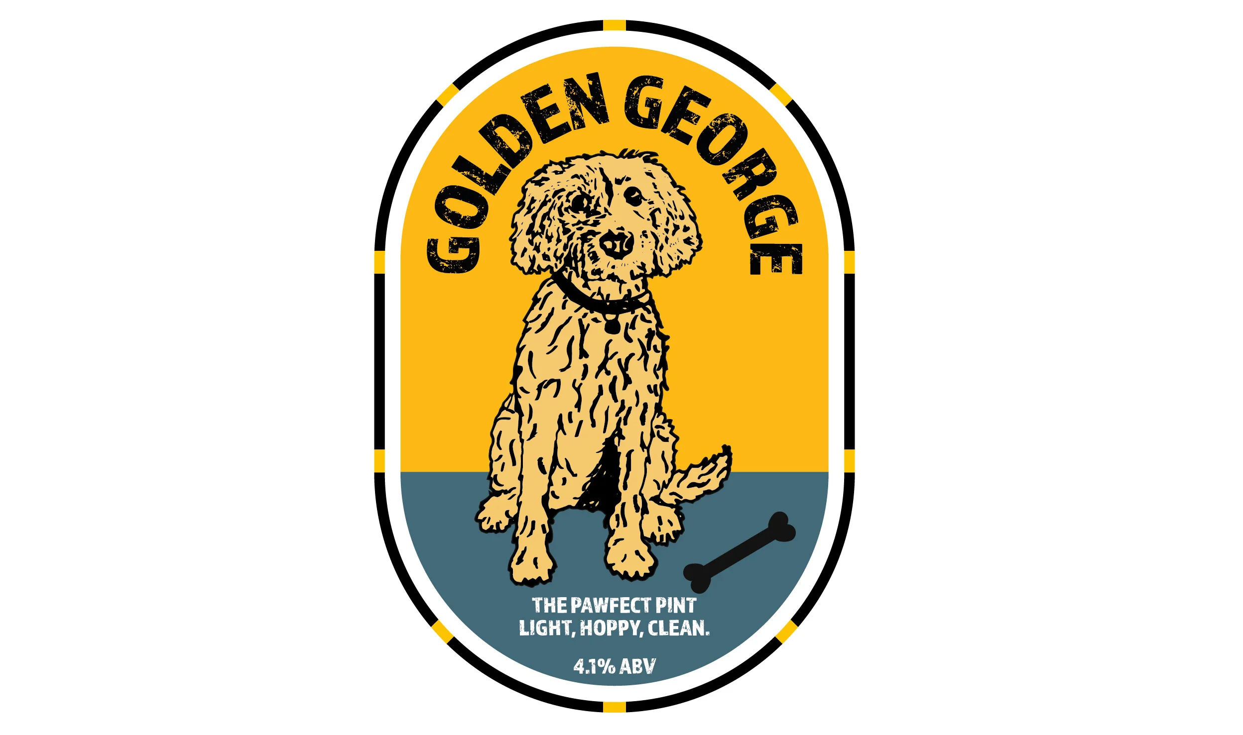 The George Inn, London Bridge has a new mascot. Introducing George, the Eng-a-poo (English Toy Spaniel crossed with a Poodle). The Golden George Ale is designed to get him front of house and help encourage customers to bring their dogs to the pub with them. The pub is very old and traditional but has a modern mindset so a more modern style of design was appropriate.