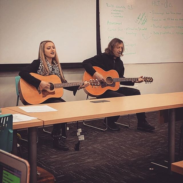 Tonight, we joined our friend Dr. Krista Boyer, for her graduate class on Mindfulness at Chatham University. We discussed the healing aspects of music and the benefits of being a mindful listener. The students did a lyric analysis of one of our songs