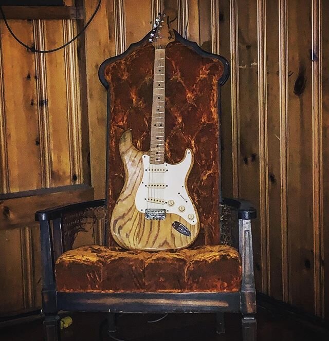 Photo worthy Northmanesque chair at the venue tonight. 
#fender #fenderstratocaster #electricguitar #chair #ericnorthman