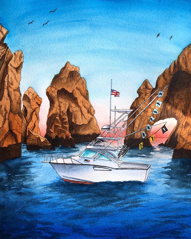 She&rsquo;s done! (She&rsquo;s? Feels appropriate since it&rsquo;s a boat painting 😂). I also figured this was appropriate for a Friday because of its endless summer and &ldquo;5 o&rsquo;clock somewhere&rdquo; vibes ☀️🍹 Wishing my Friday afternoon 