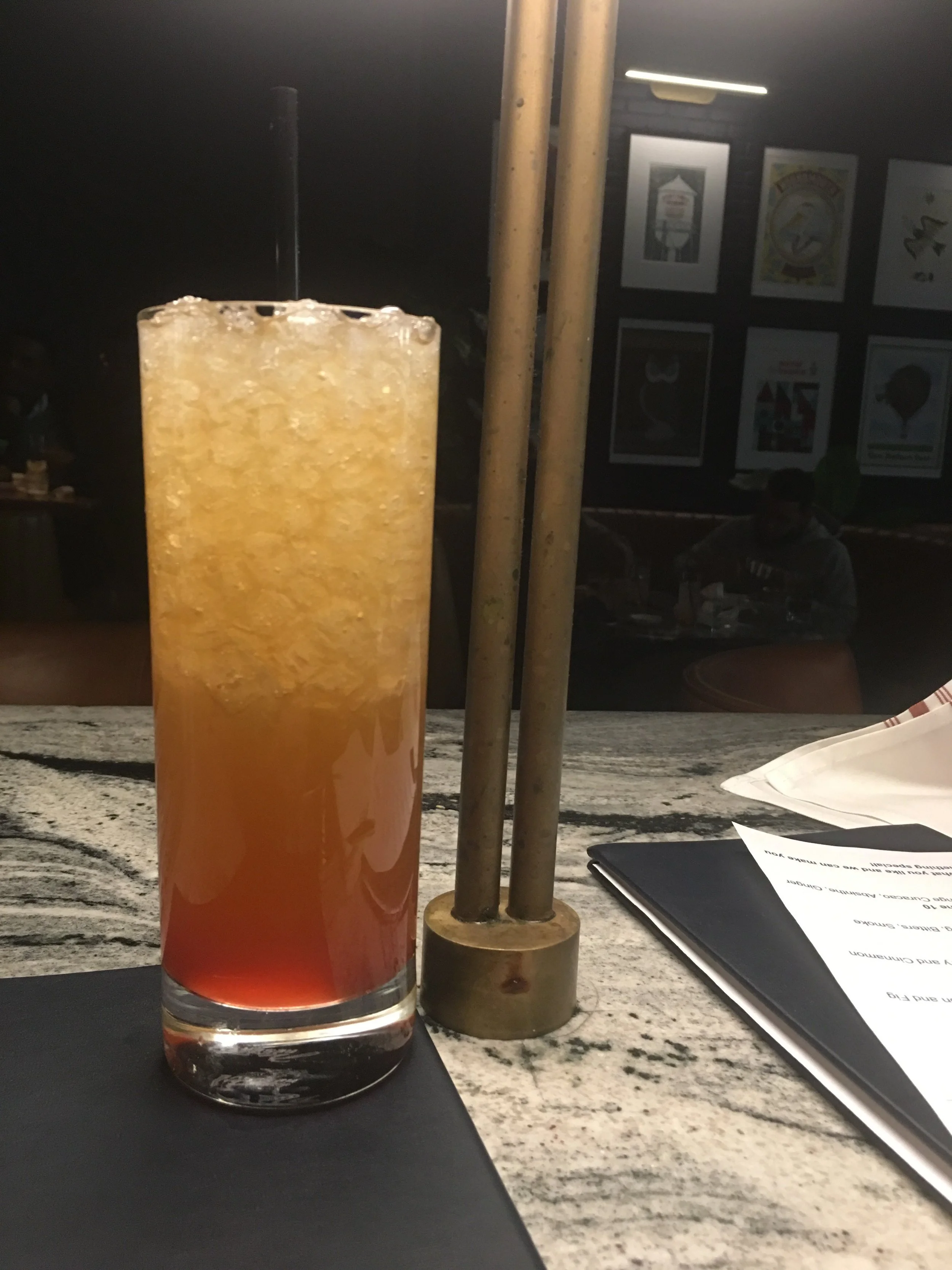 Gregg Manley, Jr, Boston, MA, Cocktail Lab at Earl’s Prudential, @guhregg For this drink I wanted to capture the look, the taste, and the innocence of blushing when we look at the person we are beginning to crush on. In tall glass: 0.75oz Grenadine, 0.50oz Orange Juice In shaker with ice: 1oz Old Munk Rum, 0.50oz Captain Morgan’s Spiced Rum, 0.50oz J Wray & Nephew Overproofed White Rum, 0.75oz Ginger Honey Syrup, 0.75oz Lime Juice, 2 scant barspoons of Orange Blossom Water Shake Fill tall glass with crushed or pebbled ice Strain mix over ice and watch as the grenadine and OJ at the bottom of the glass “blushed” upward into the rest of the cocktail. Splash of Gingerale on top.