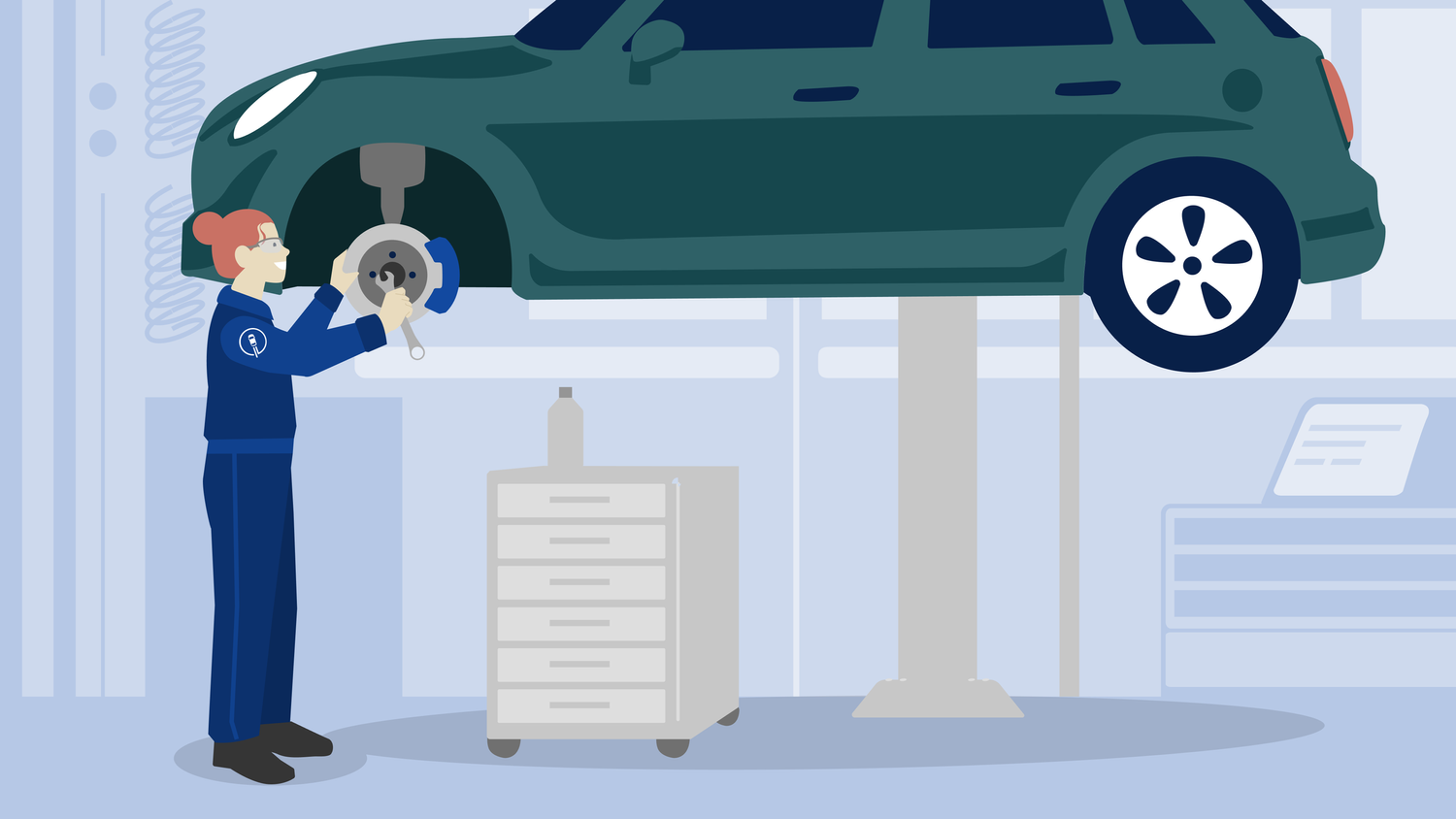 Jasmina servicing a vehicle in a workshop