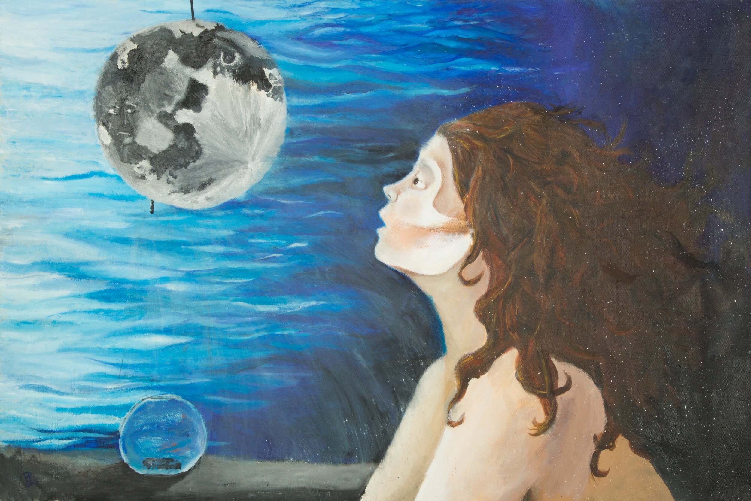 Me and the Moon: Acrylic on Canvas 24"X36”, 2014. $1500