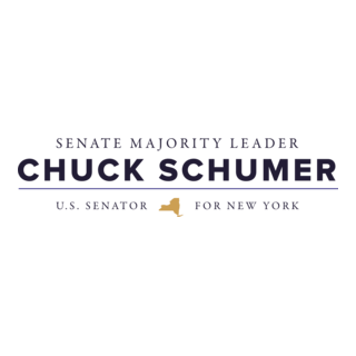 Campaign logo for Chuck Schumer, U.S. Senator from New York, with purple and gold colors, featuring a small gold eagle icon.