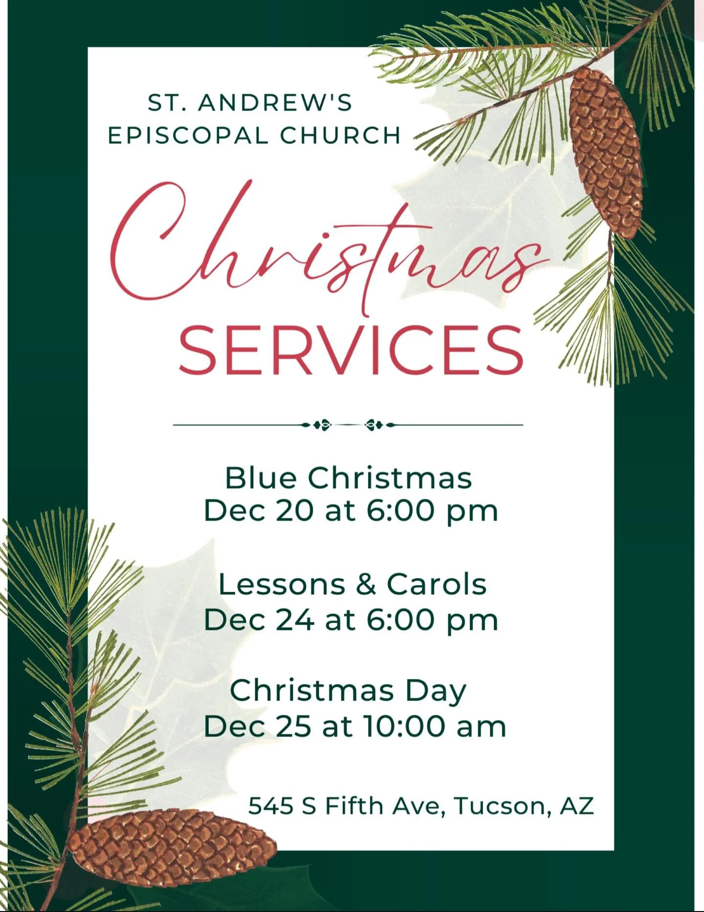 Would love to see you at any or all of our Christmas services at St Andrew&rsquo;s. All are welcome!
#standrewstucson #tucson #episcopalchurch #armorypark #lgbtqaffirming #quirkychurch #christmas #christmasservices