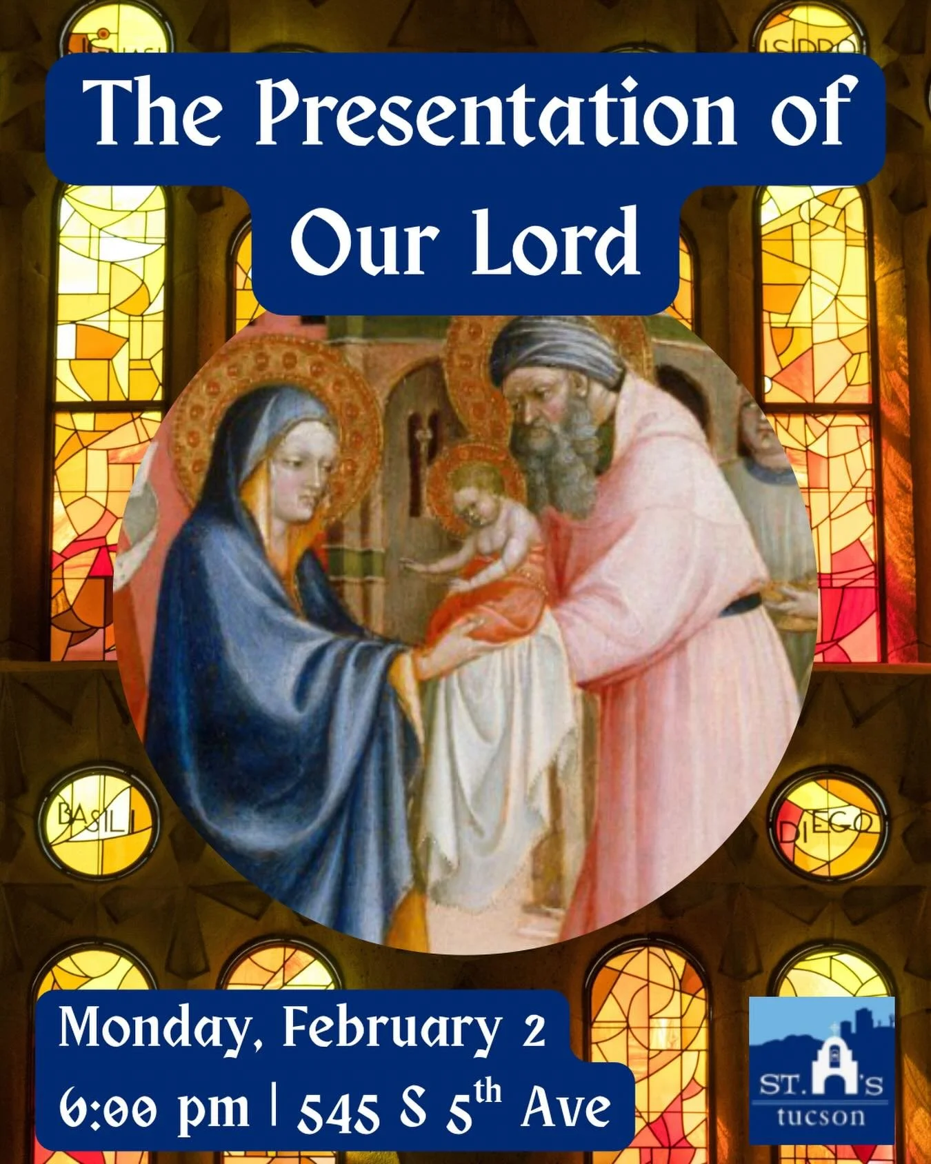 We will celebrate the Feast of the Presentation of Our Lord on Monday, February 2 at 6:00 pm with a spoken Mass! All are welcome!
