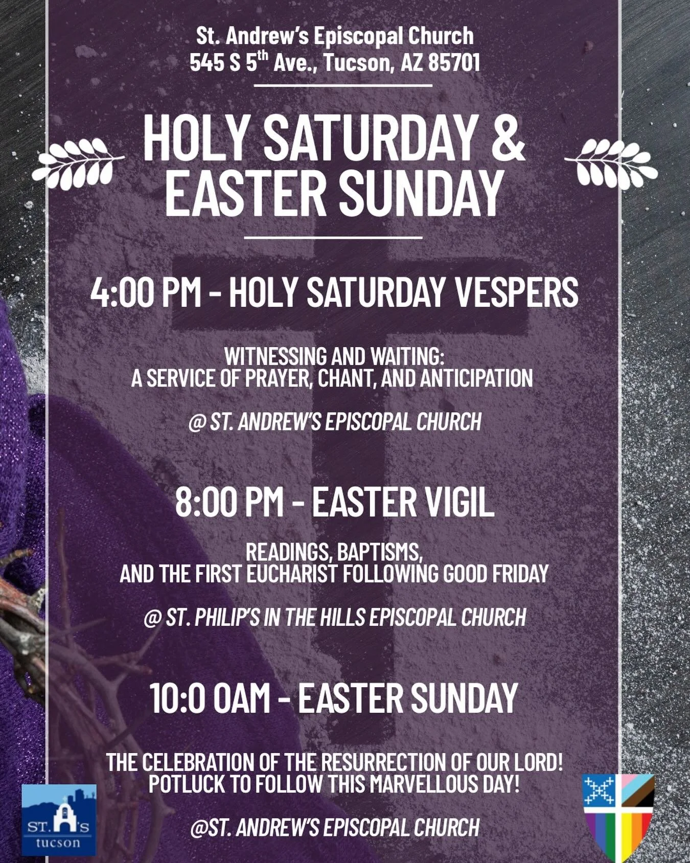 Holy Week is reaching its culmination!  A few more services remain - today at 4:00 pm a service of prayer. At 8:00 pm, Fr. Alex will celebrate and preach the Easter Vigil at St. Philip&rsquo;s. And on Easter Sunday, we will celebrate the joyous day o
