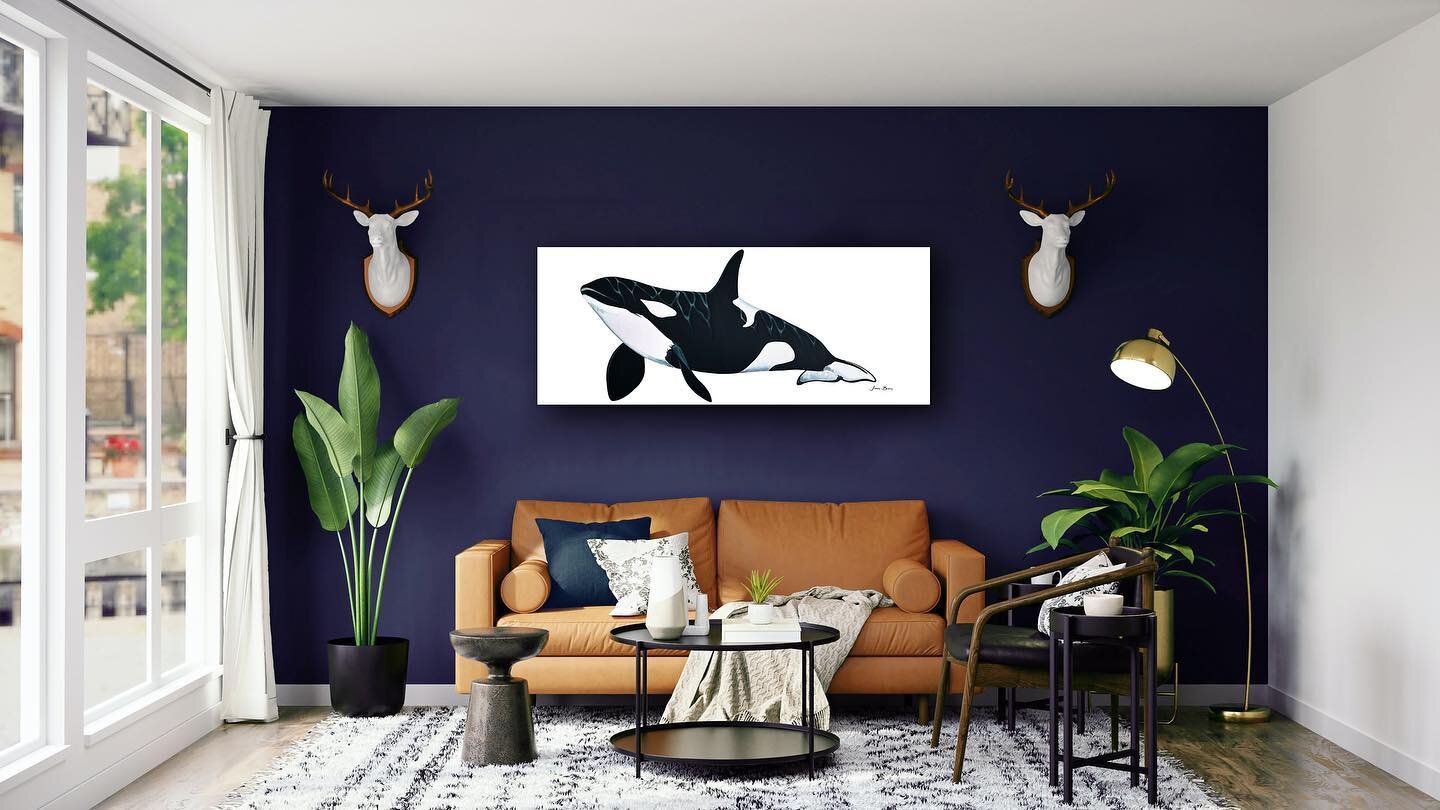 Another view of this queen for your Saturday 🌟 She&rsquo;s stunning on the wall with her sharp indigo and white markings. For the time being she&rsquo;s only available on my website 🙂
..
#orcalover #darkocean #orca #oceanmammals #oceanlife #oceanpa