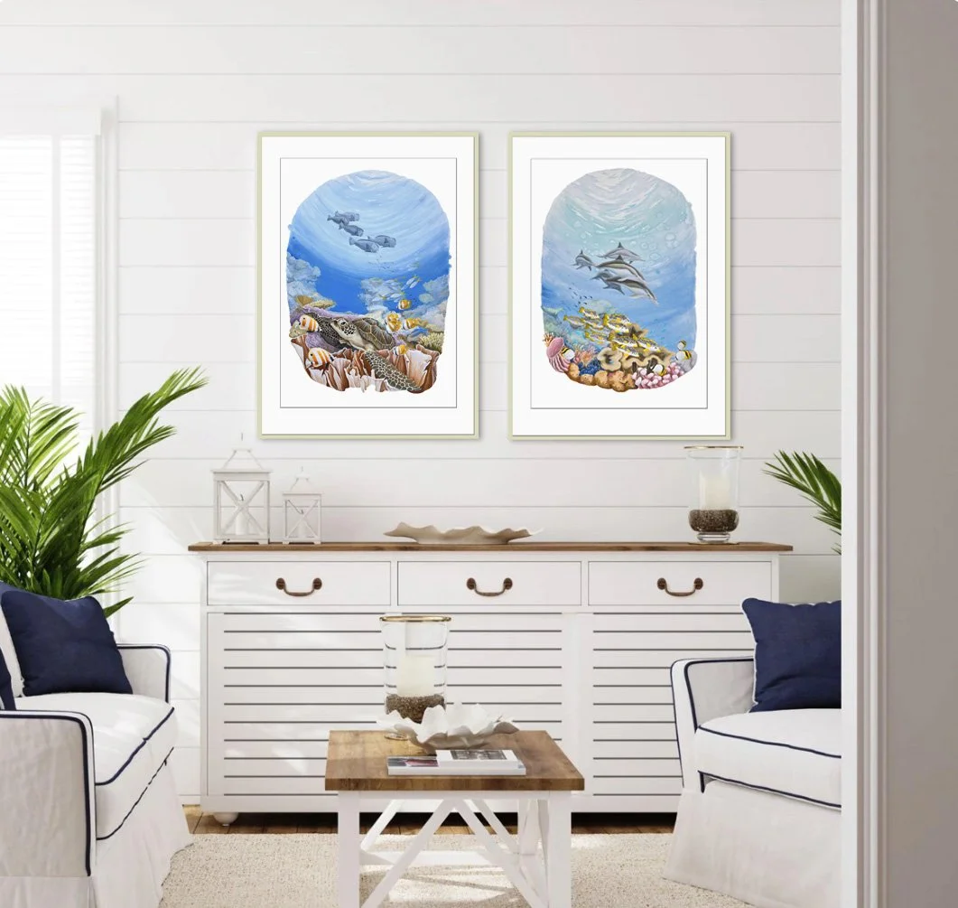 Hawksbill and Dolphins insitu framed.jpg