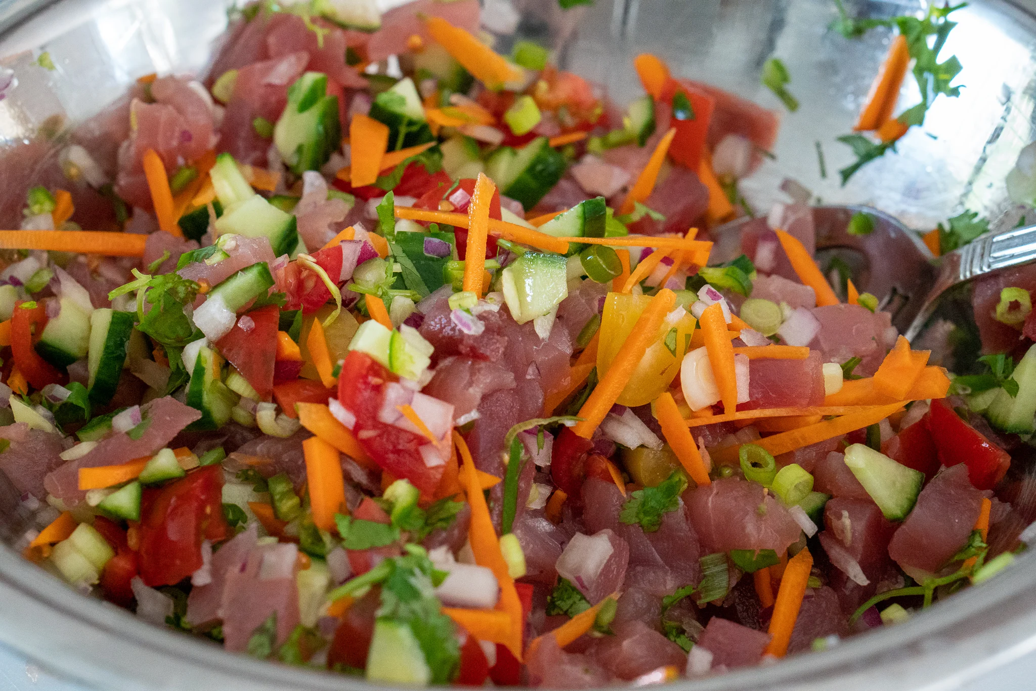 Let the tuna get “cooked” in the lime juice first