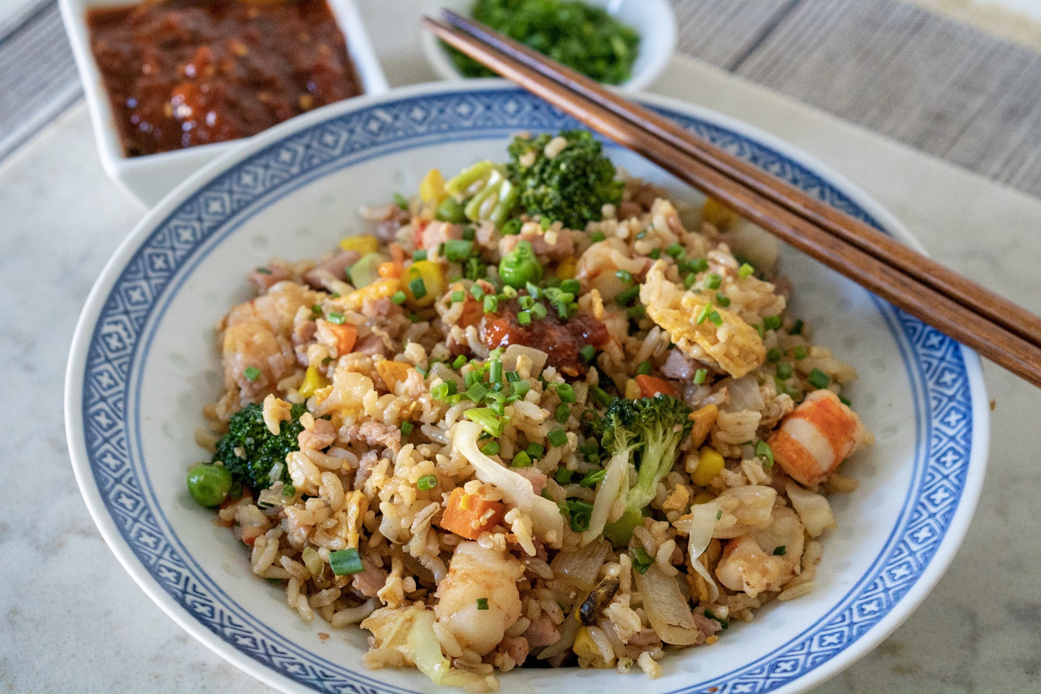 Shrimp Fried Rice with chili sauce