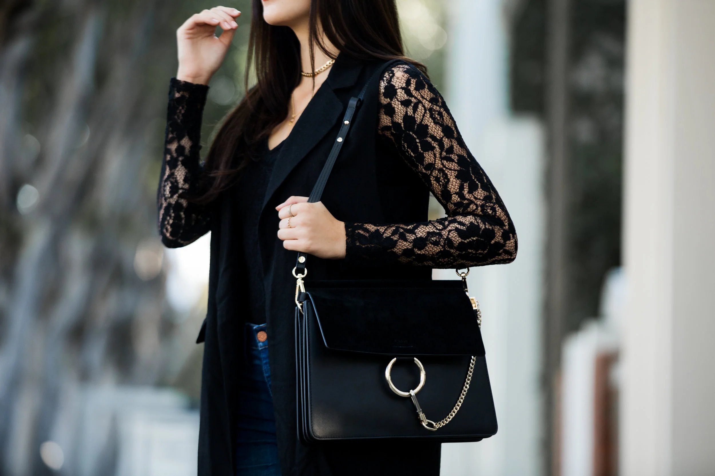 Julia Friedman on Melrose Place Maxwell Chloe Faye Bag Ella Moss lace and denim made well