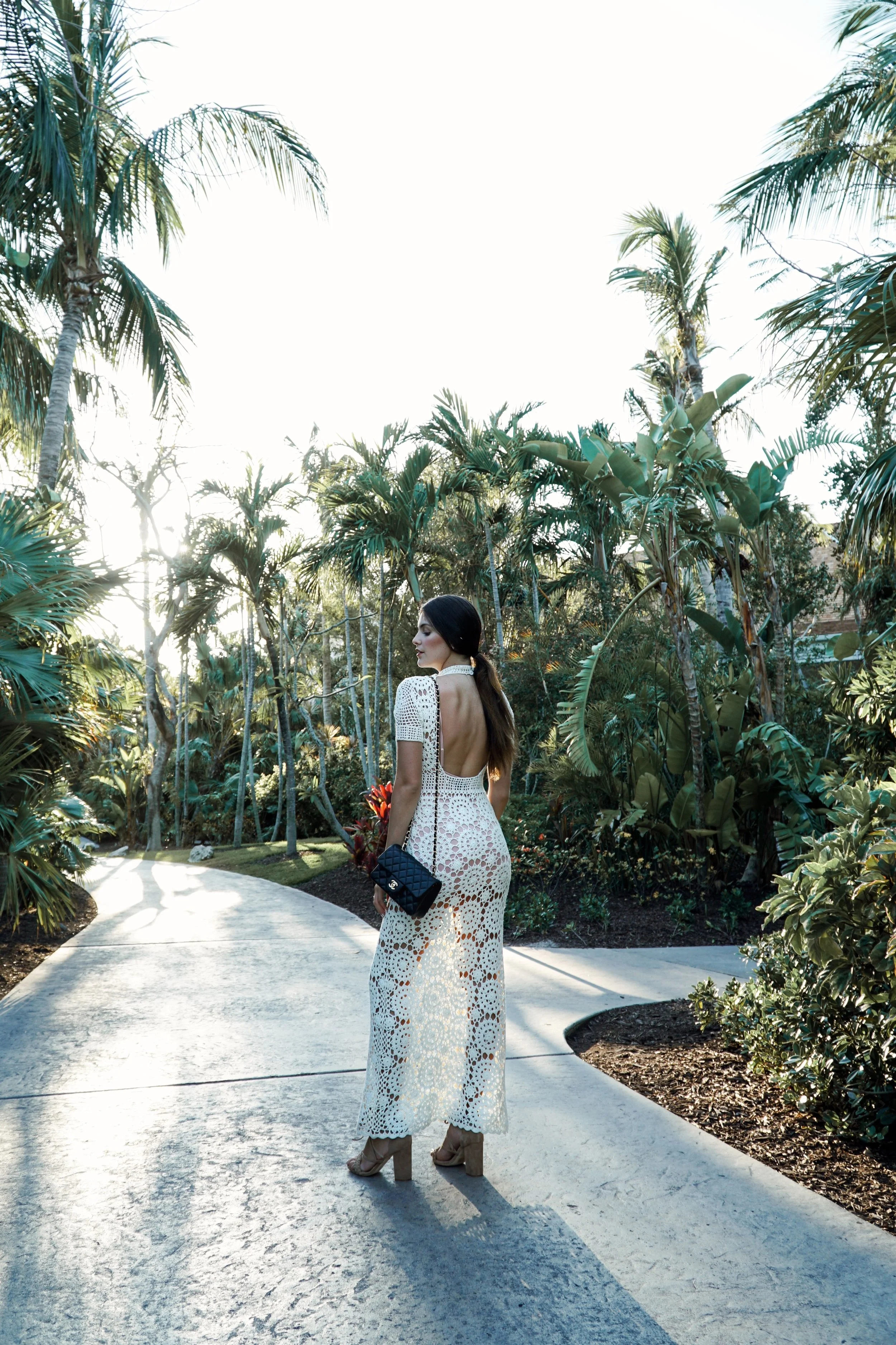 Julia Friedman wears the Majorelle Therese Dress paired with Raye Lulu heels from Revolve Clothing during her trip to the One&Only Ocean Club in the Bahamas.