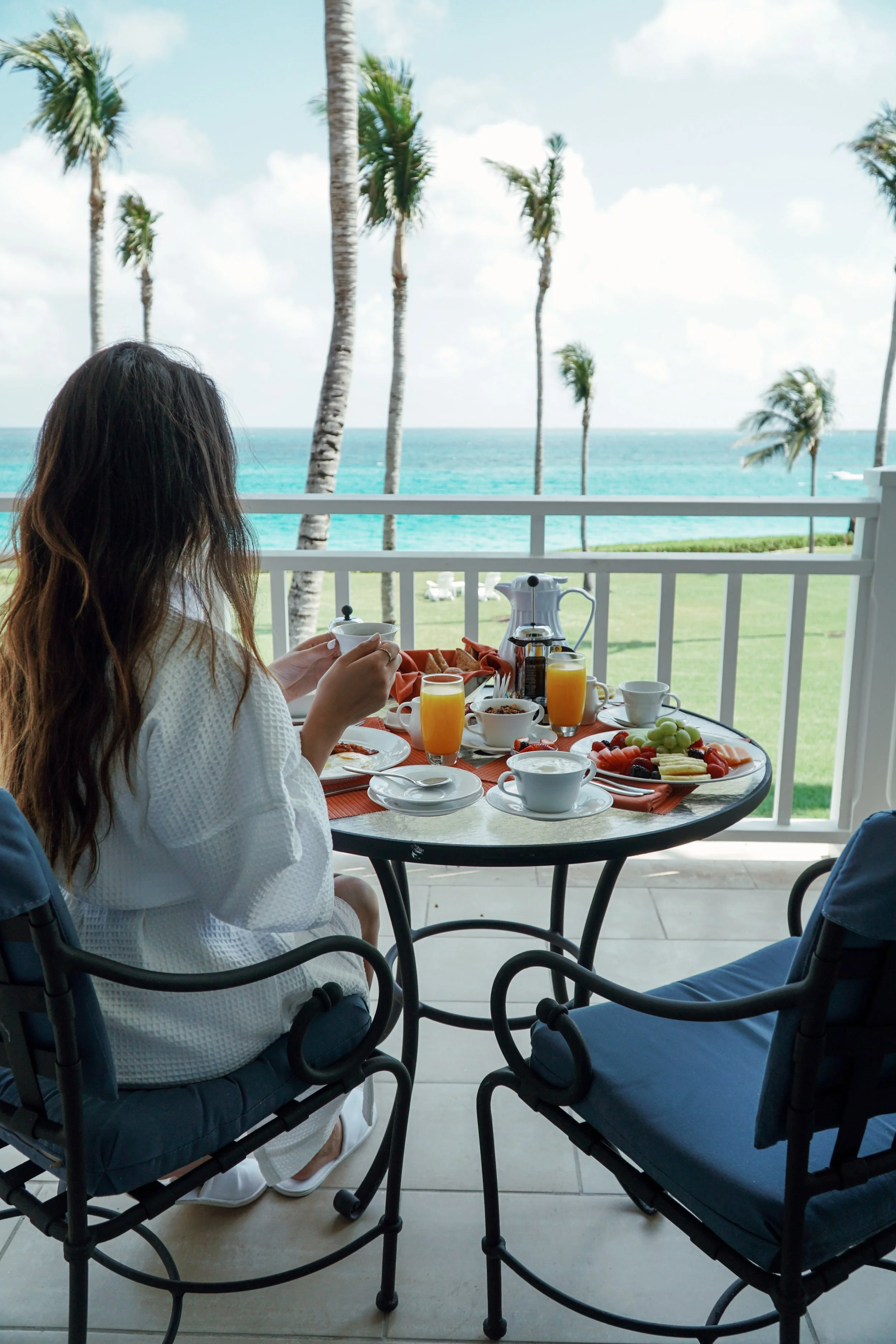 Julia Friedman enjoys breakfast with a view at the One&Only Ocean Club in the Bahamas.