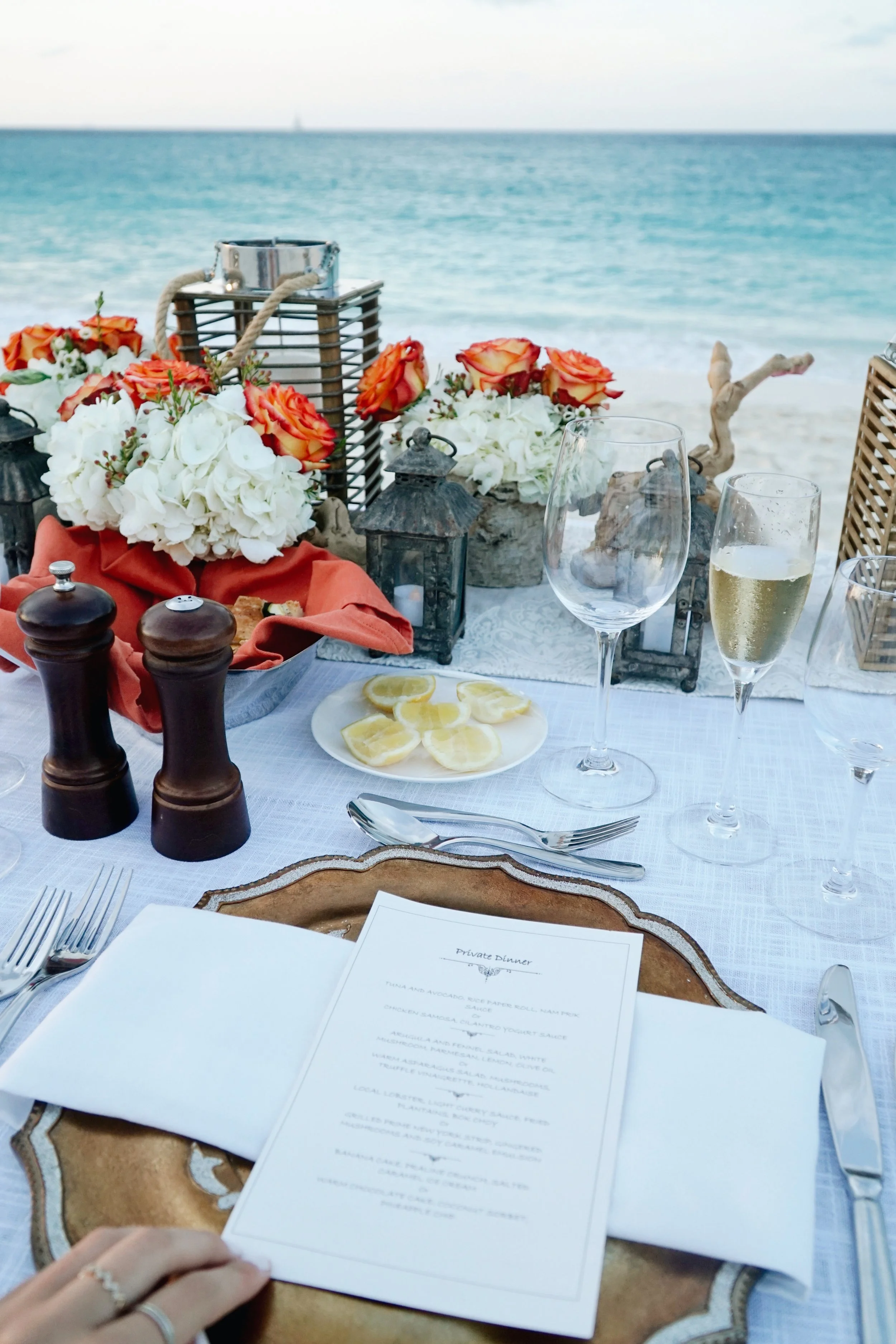 A dream dinner at the beach at the One&Only Ocean Club in the Bahamas taken by Julia Friedman.