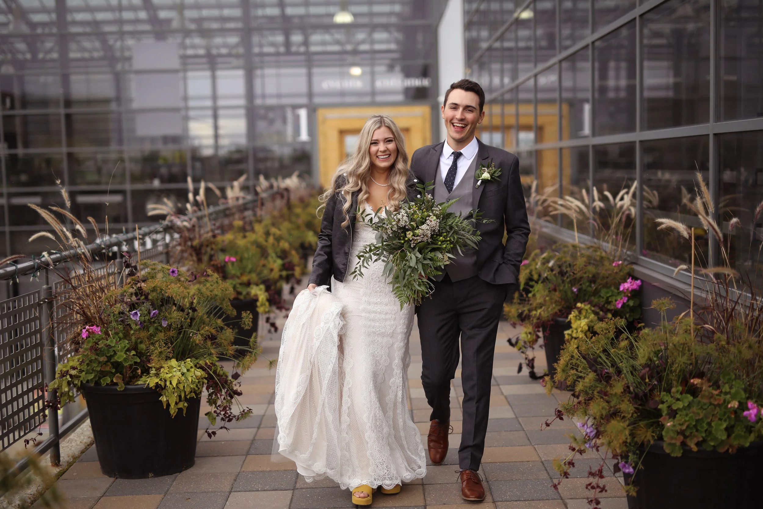 Bride and Groom photo outside the enjoy center in st albert alberta on their wedding day