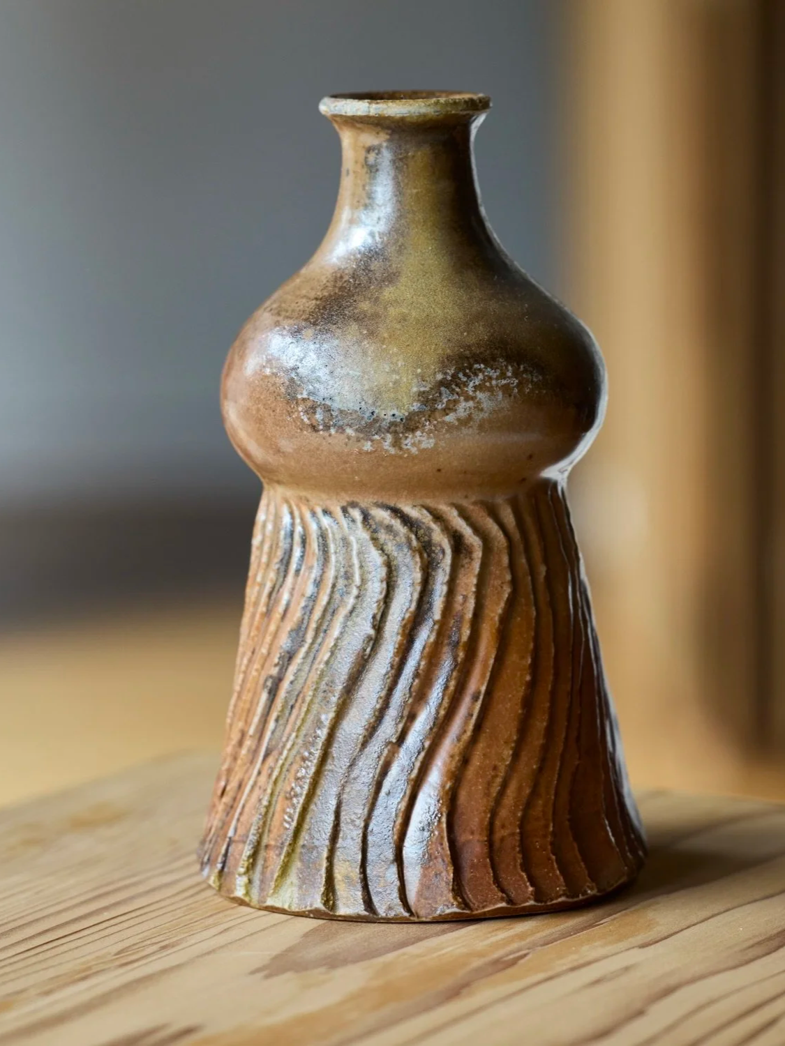Vase: Wheel thrown and carved stoneware - Unglazed and wood fired (2024)
