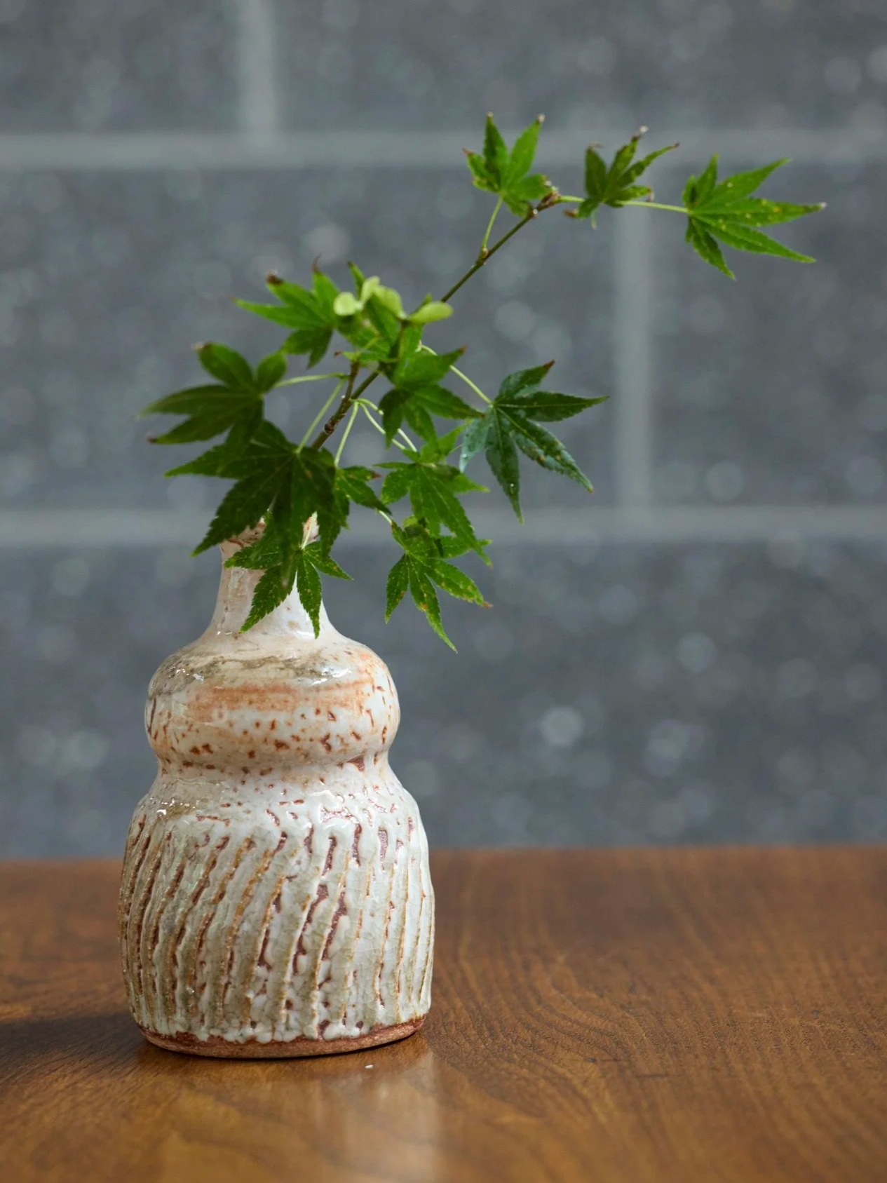 'Mino I' Vase: Wheel thrown and carved stoneware - Shino glaze) (2023)