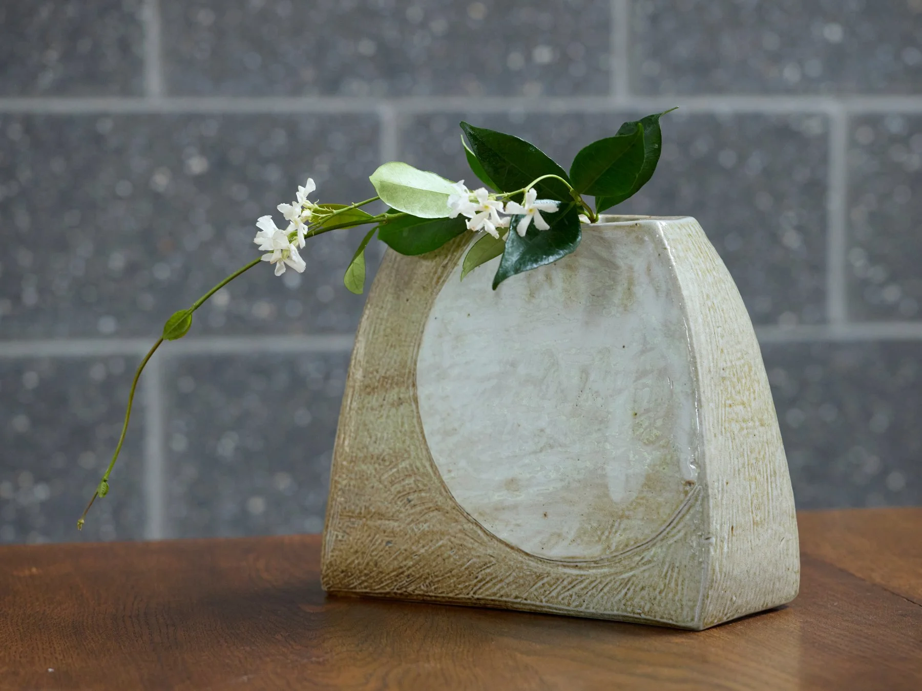 'Moon on the Lake' Sculptural flower vessel: Handbuilt, salt-fired - Porcelain slip (2025)