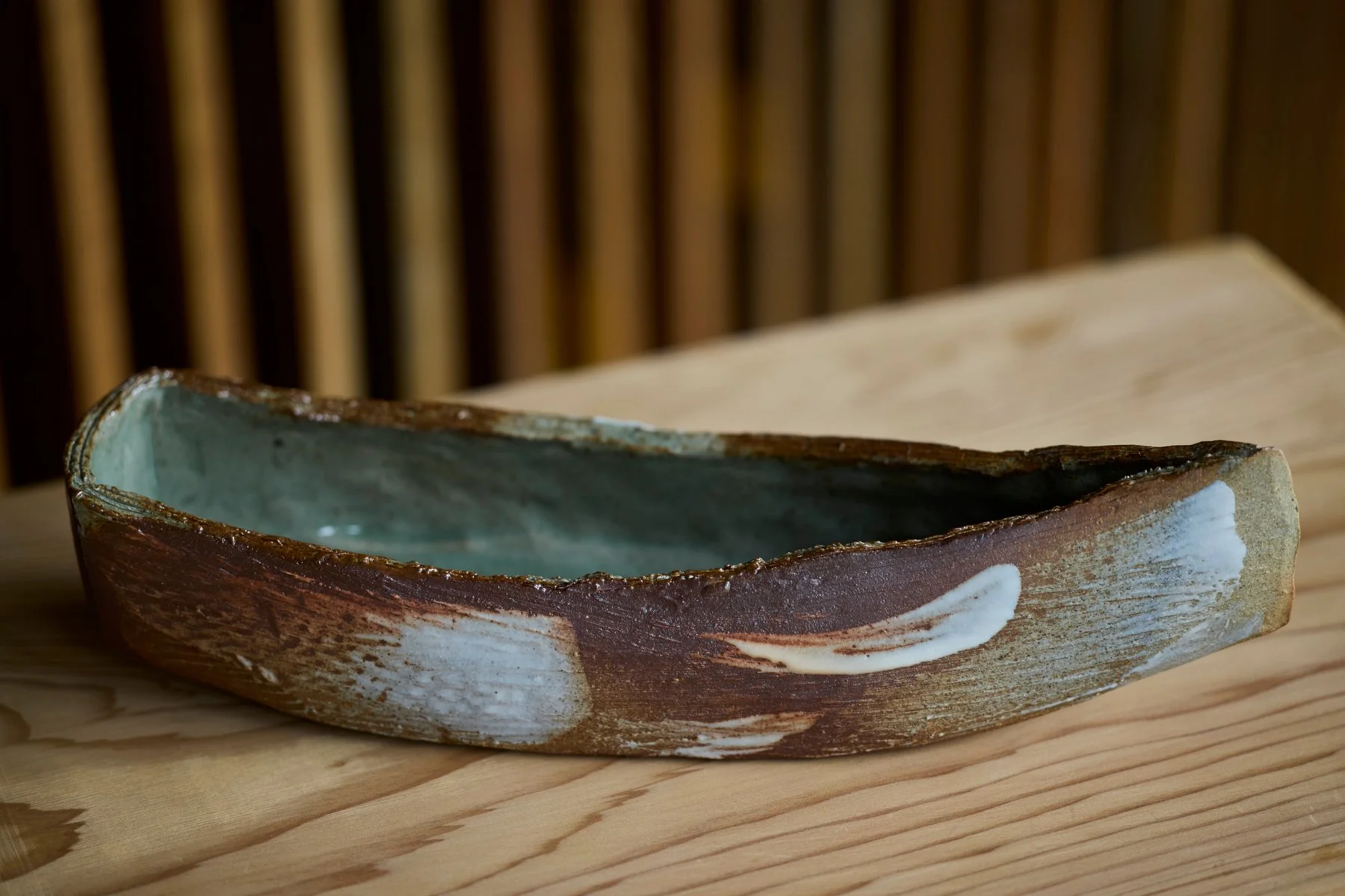 'Setting sail' Flower vessel: Hand-built, reduction fired - Porcelain slip and Ash glaze (2025)