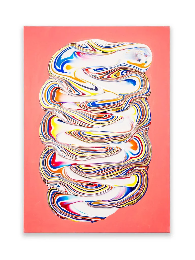 ‘Untitled (on cadmium pink)’, Derick Smith, Acrylic on cotton.