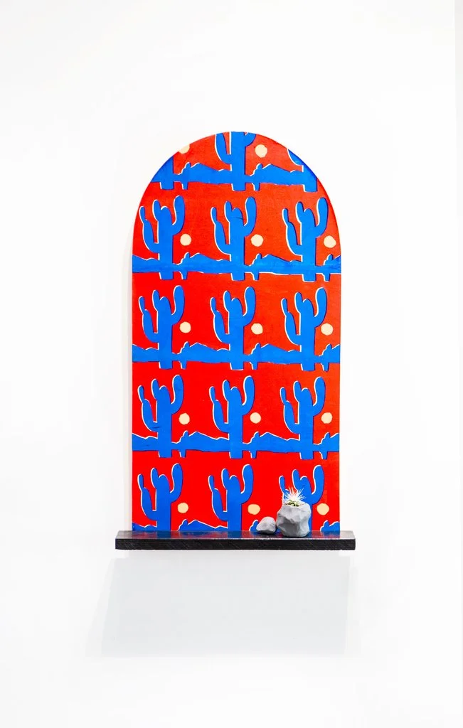 ‘it’s hot outside’, Jordan McQuaid, Silkscreen, enamel, wood, plasticine and cactus.