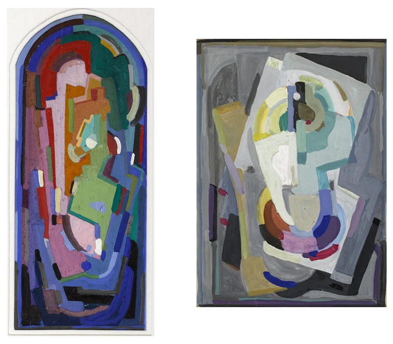 (Left) Abstract Composition, Gouache, 53 x 22 cm. (right) Cubist Composition, Gouache On Card, 30 x 22 cm. · Image credit: Whyte’s