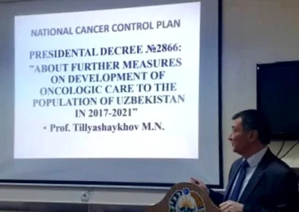 2017: Dr. Mirzagaleb Tillyashaykhov presents the latest version of the Uzbekistan National Cancer Control Plan with progress report since AECA initiated the cancer control process in 2015. (Tashkent, Uzbekistan)
