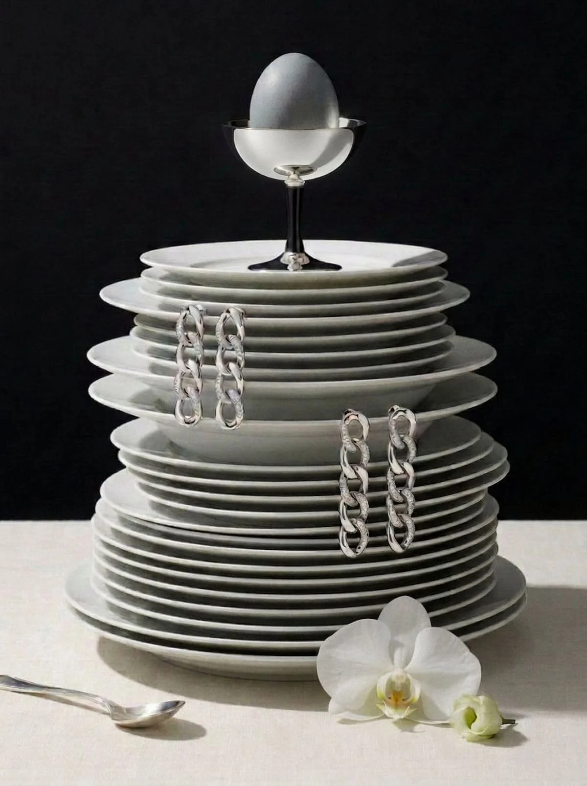 Fine art still life, sculptural porcelain with silver jewellery, Chi-Young Bang Studio