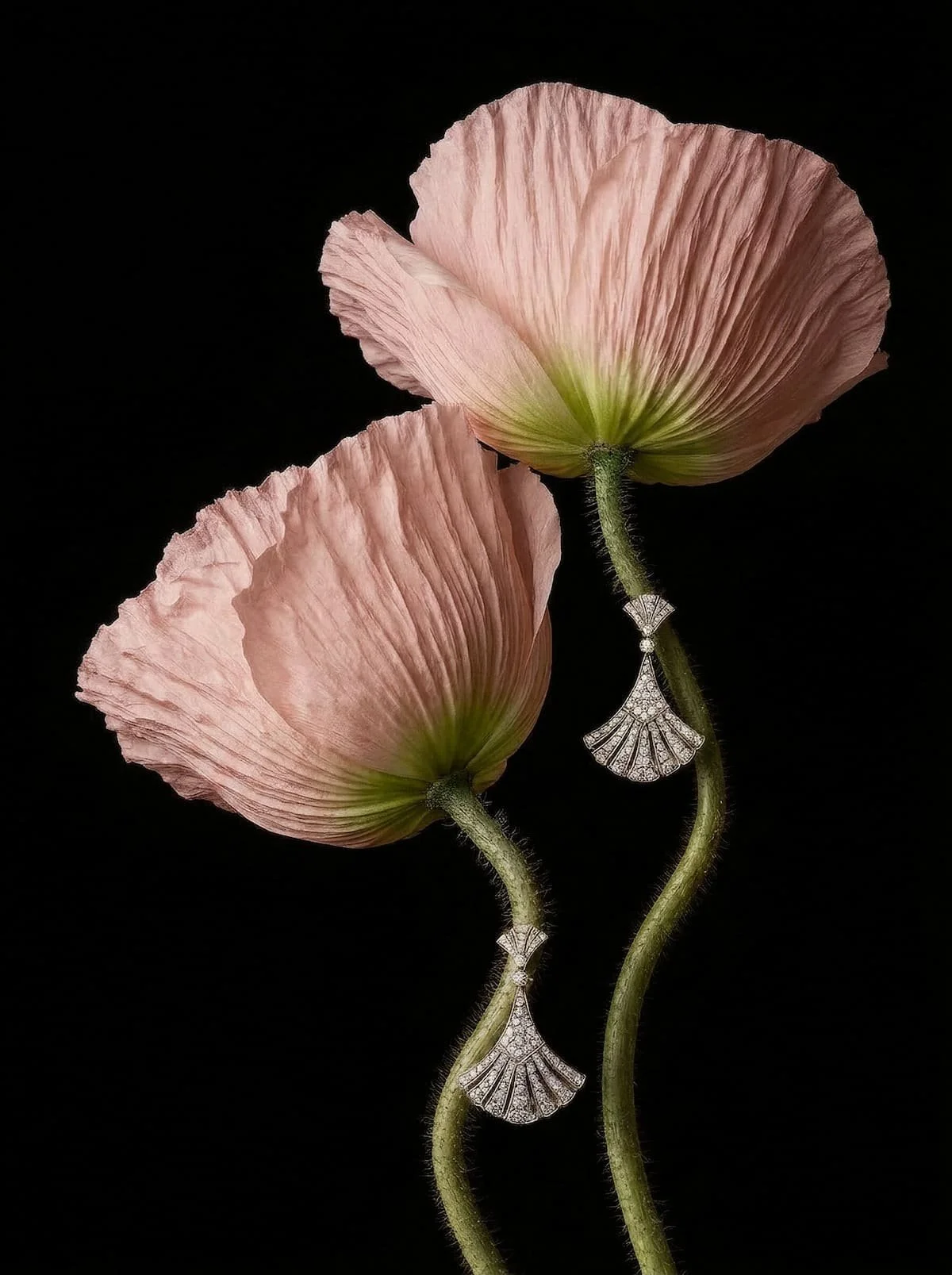 Botanical jewellery editorial, fine art still life with poppy, Chi-Young Bang Studio