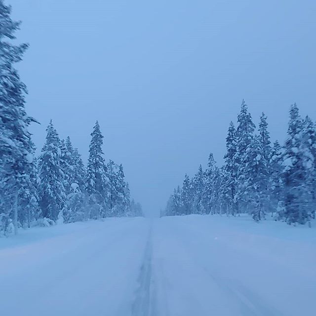 I'm in Lapland oh, hundreds of miles north of the Arctic Circle. It's stunningly beautiful here and overwhelming and it's extremes. This is what nearly all of the roadways look like, and this is the major highway this far north.