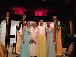 August 2015 - Performing as part of a harp quartet in Bangkok. The event was organised by the Tamnak Prathom Harp Centre .