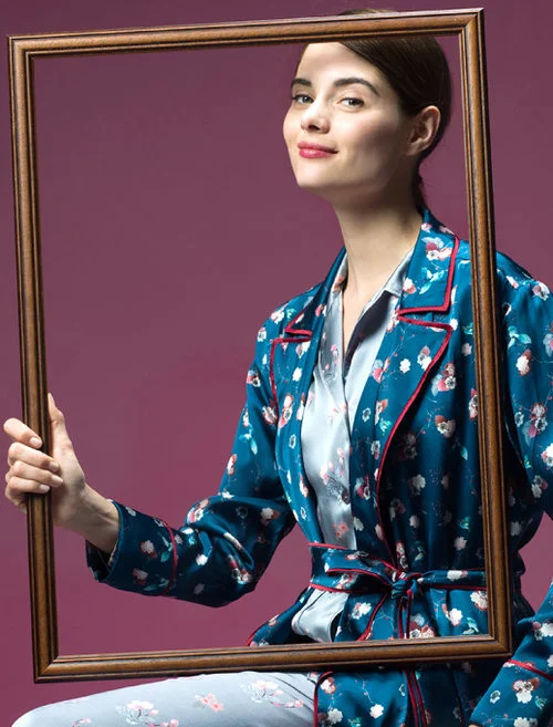 MENG Womenswear Nightingale Campaign Blue Kimono Red Lining
