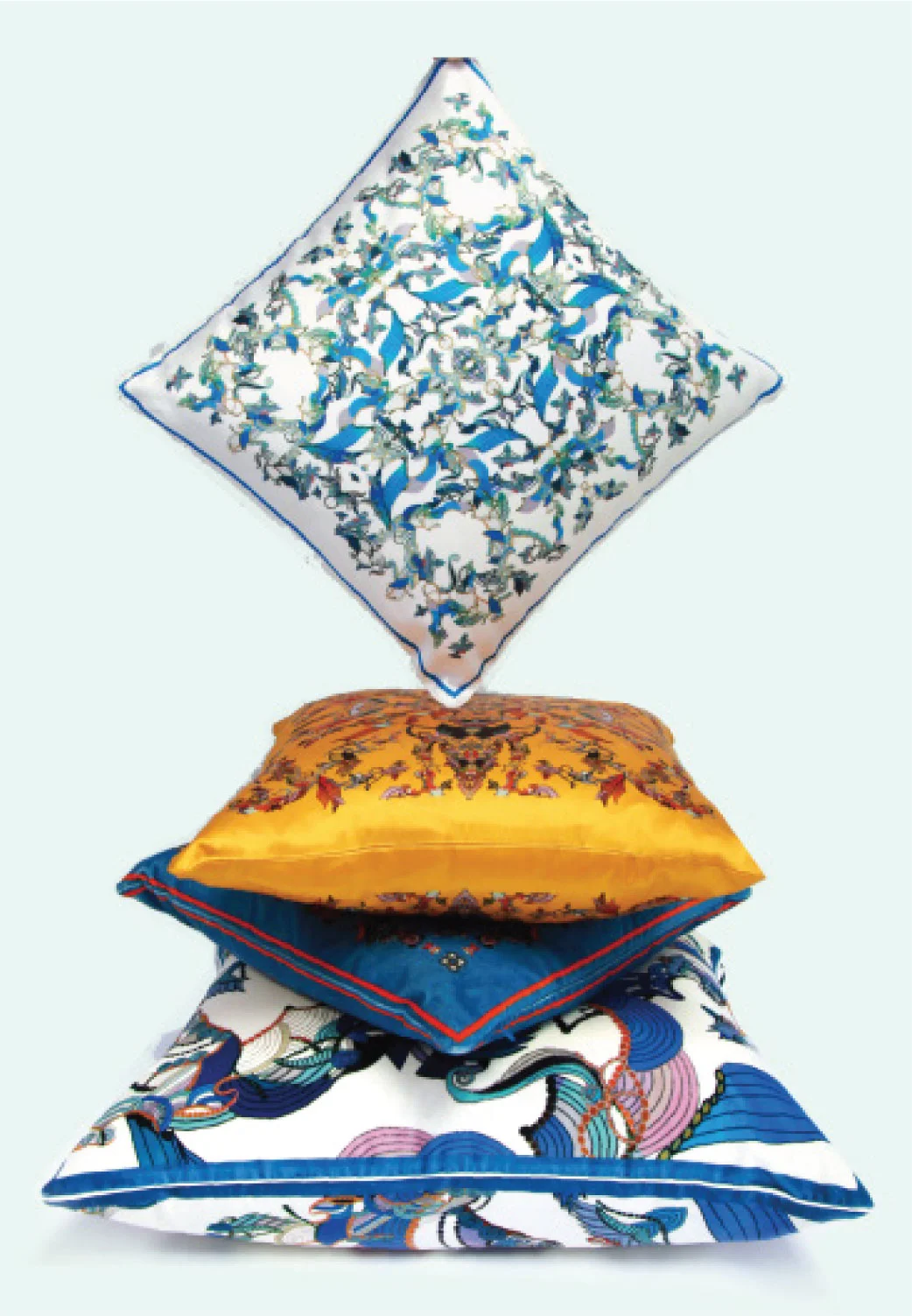 MENG Homeware Yellow, Blue, White Cushions with Intricate Details
