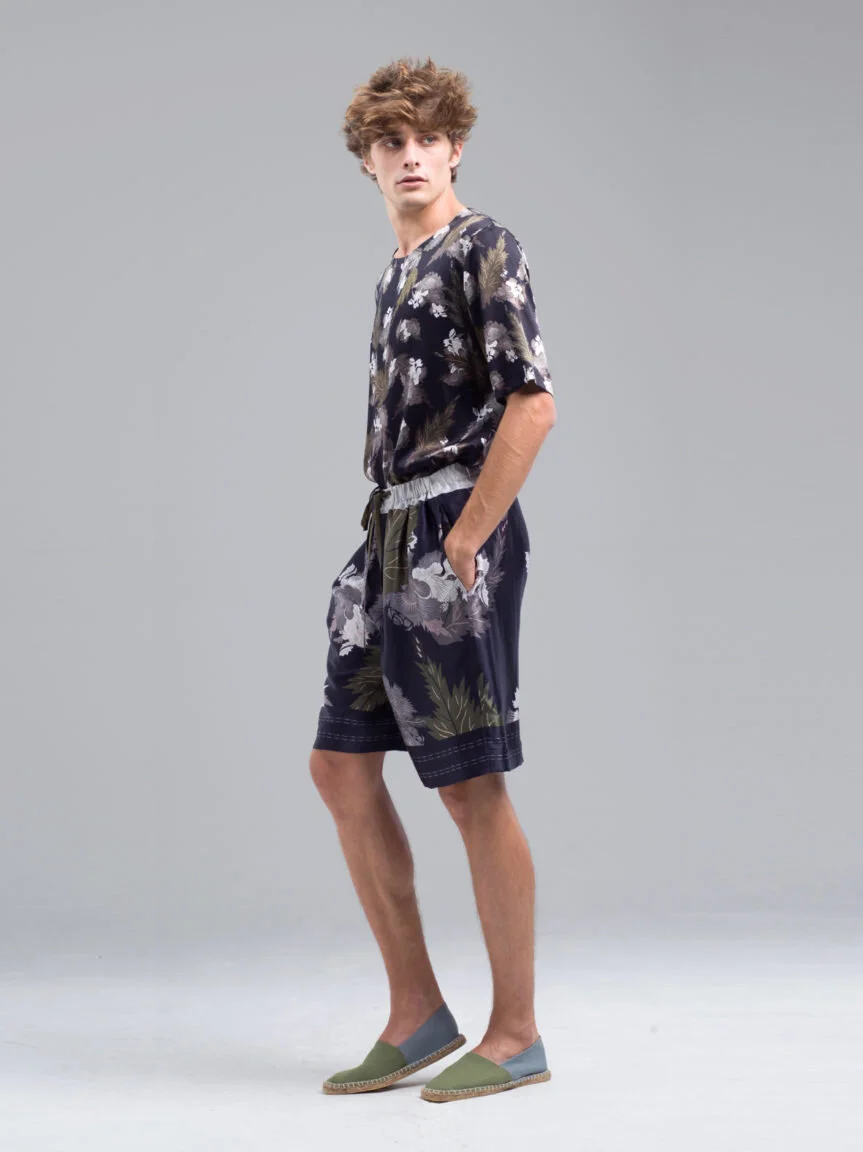 BLACK \u0026 KHAKI PRINT STRETCHY SILK SATIN 