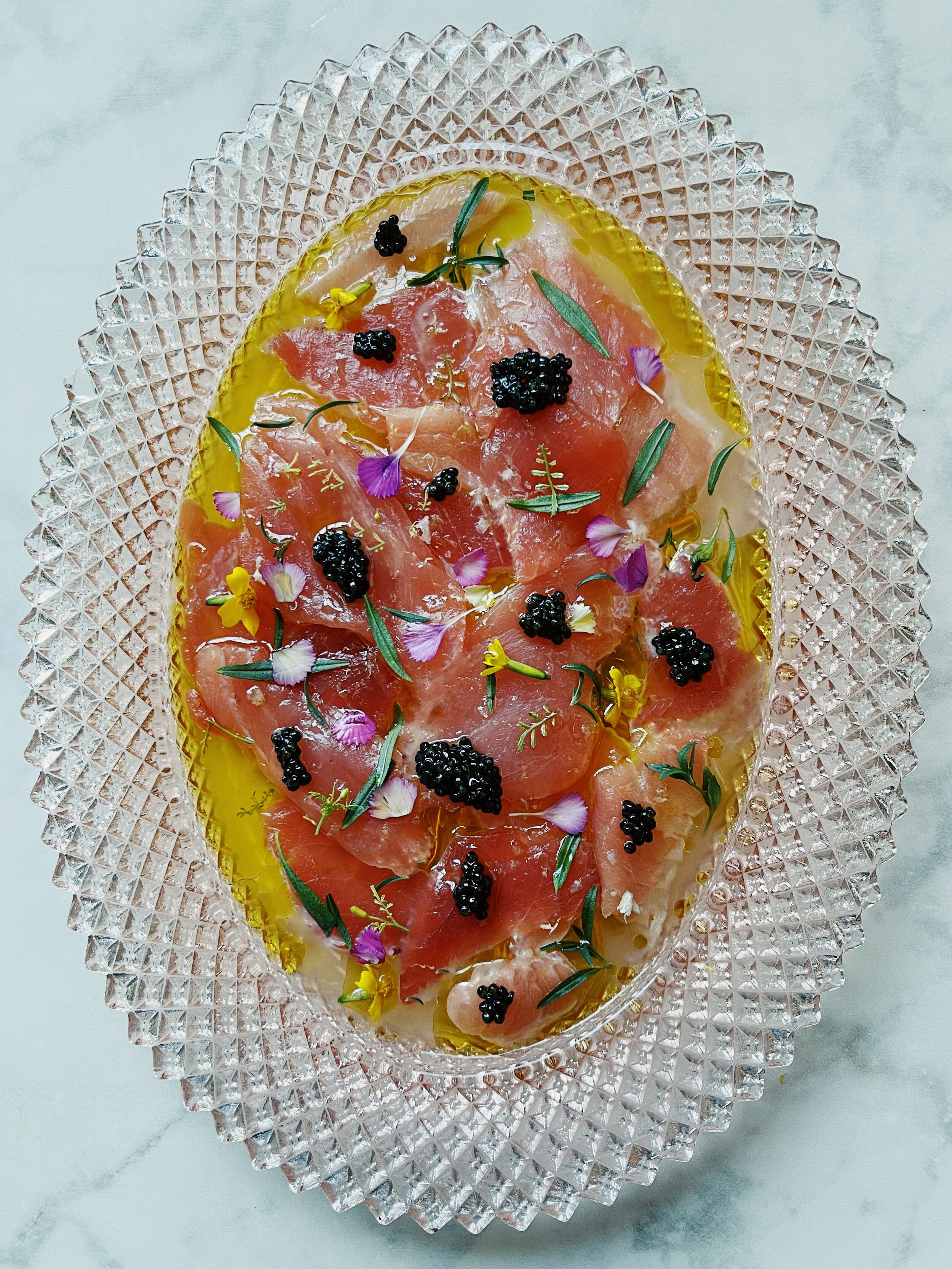 tuna crudo with caviar 