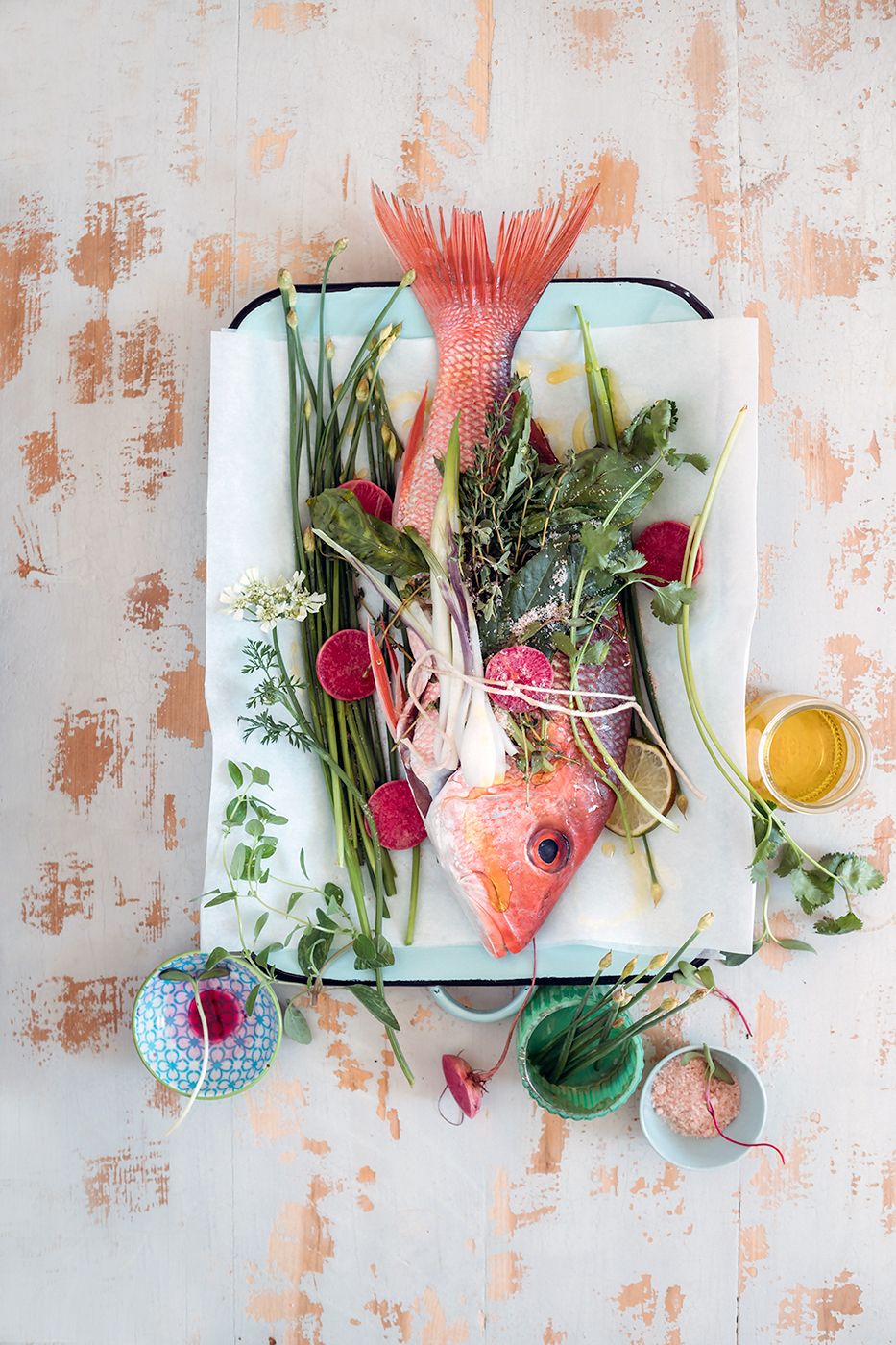 Red Snapper on Blue Tray