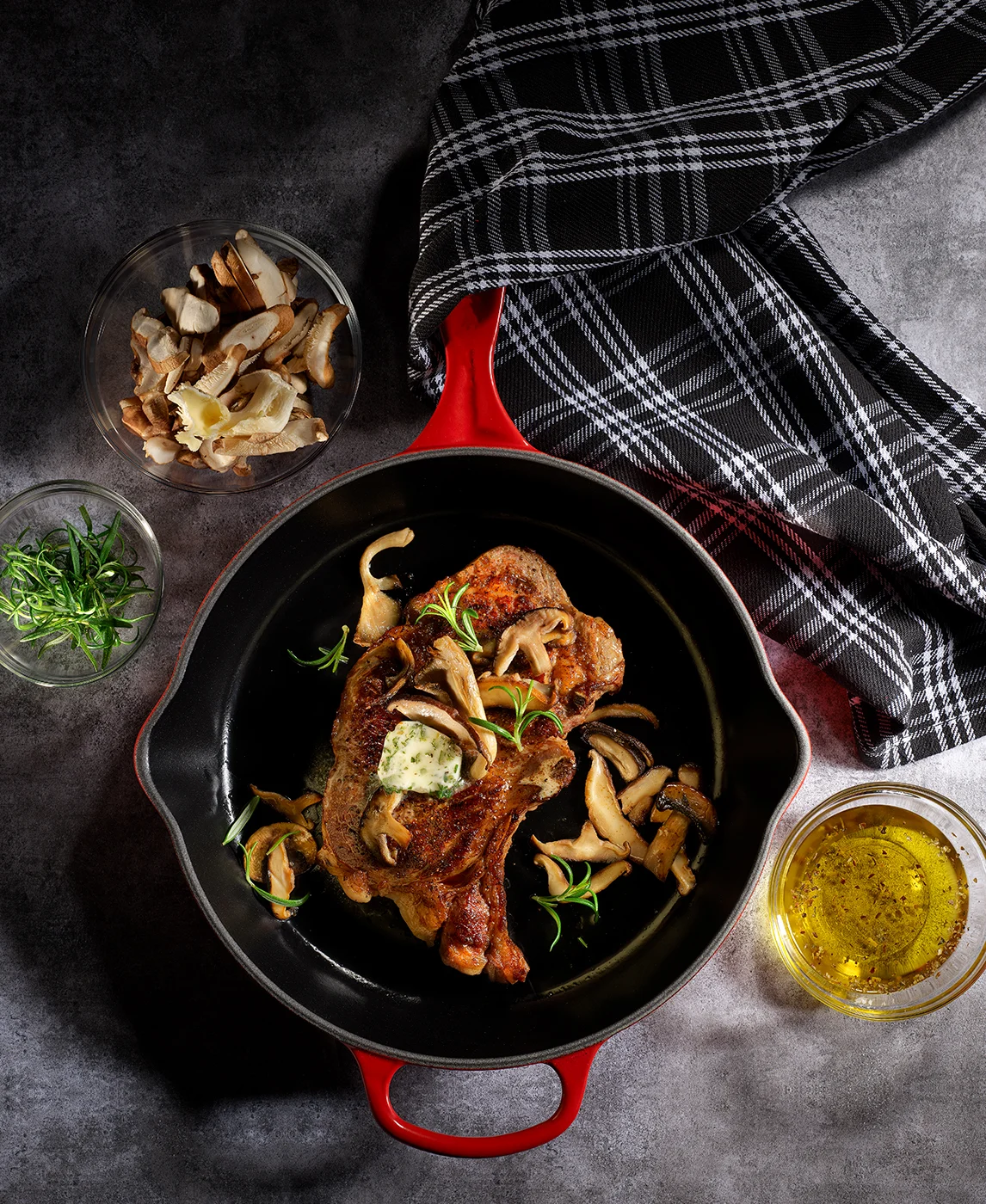 Steak in Red Skillet
