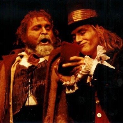 Stu and our friend, Chris, in Oliver! at Red Deer College circa 1992